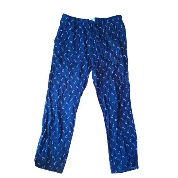 Old Navy Candy Cane Flannel Sleep Pants Dark Blue Sz L - Picture 1 of 6